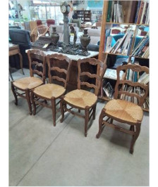 4 CHAISES BOIS PAILLÉ DOSSIER ÉCHANCRÉ STYLE RÉGENCE COQUILLE 
