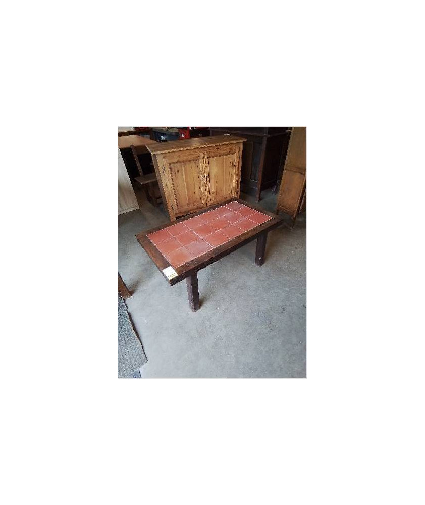 TABLE BASSE RECTANGULAIRE BOIS CARRELÉ ROUGE 