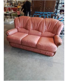 CANAPÉ CONVERTIBLE BOIS ET CUIR SAUMON 