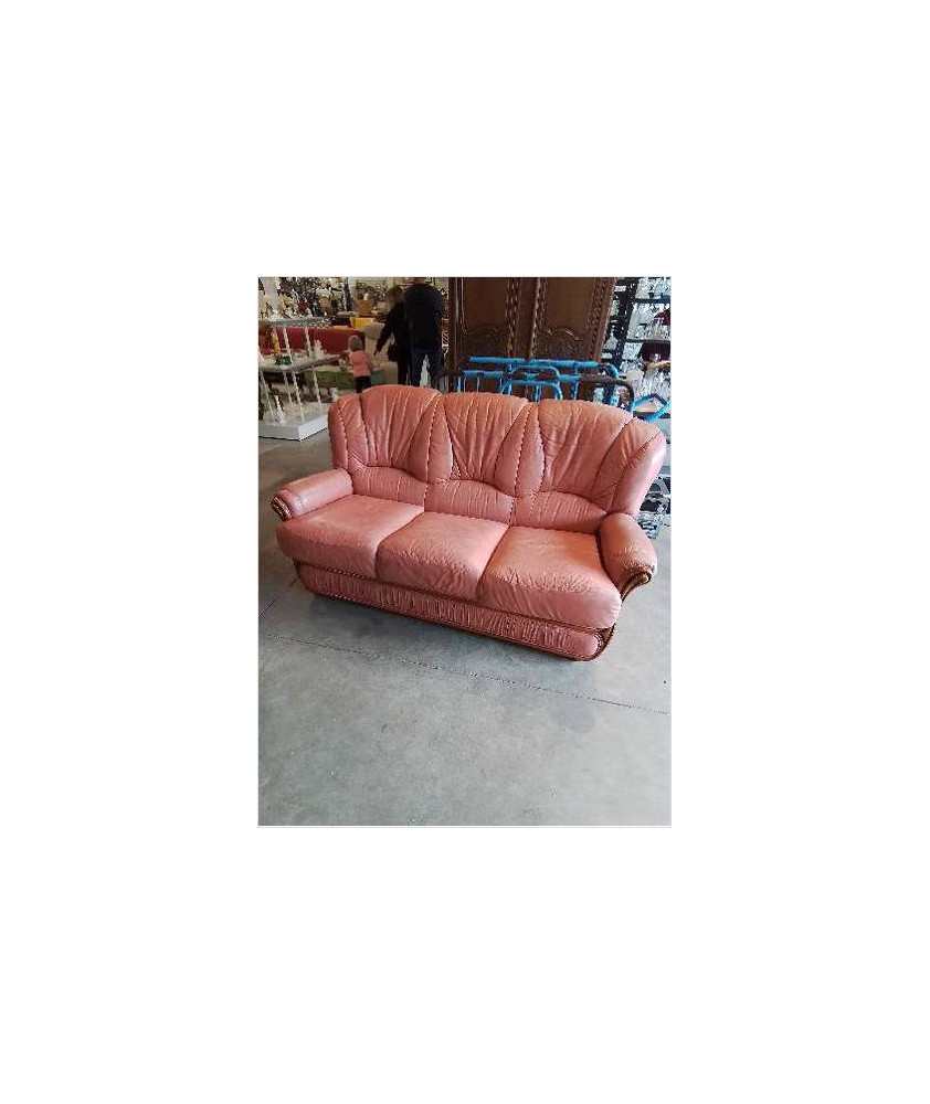CANAPÉ CONVERTIBLE BOIS ET CUIR SAUMON 
