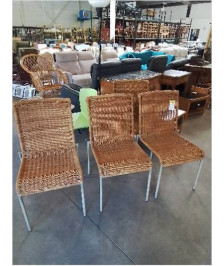 4 CHAISES PIÈTEMENT MÉTAL GRIS ASSISE OSIER