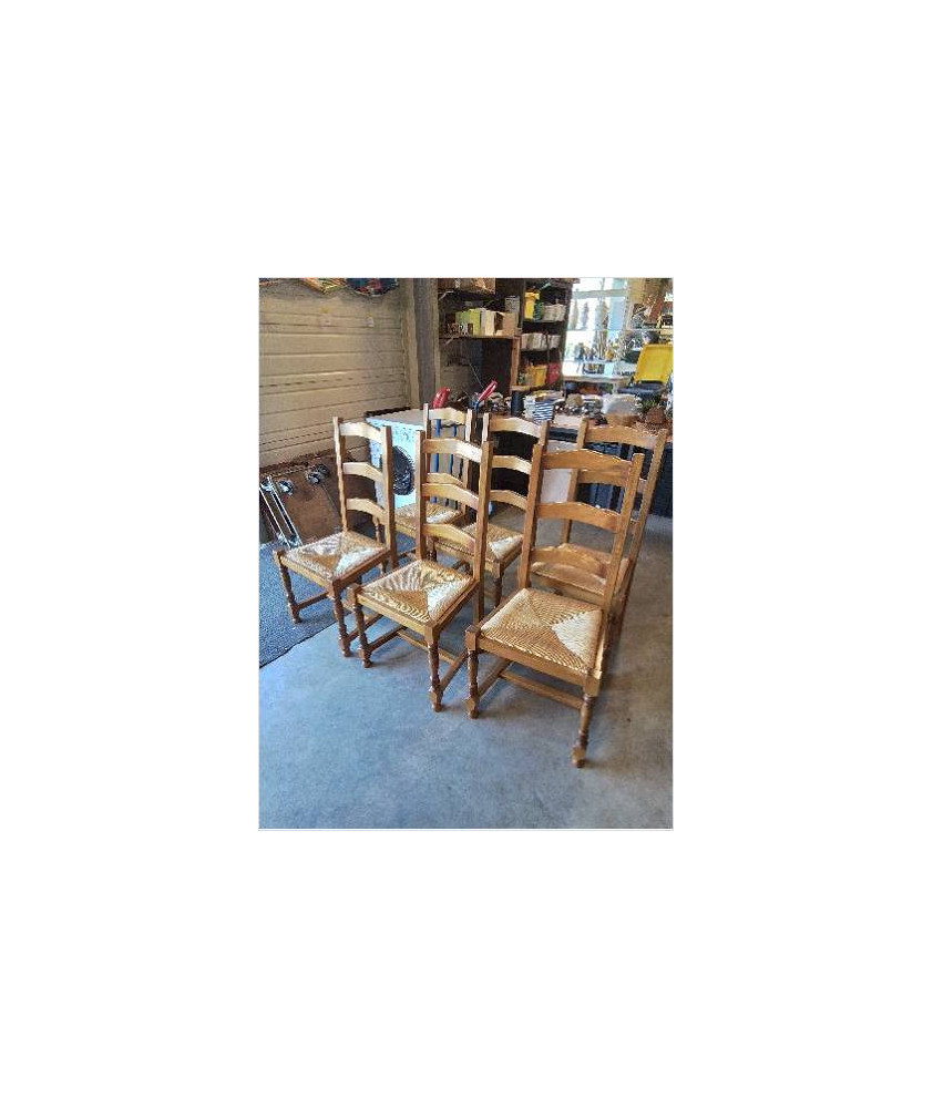 6 CHAISES A ENTRETOISE BOIS CLAIR PAILLÉ DOSSIER 3 BARREAUX PIEDS BALUSTRE 6 CHAISES A ENTRETOISE BOIS CLAIR PAILLÉ DOSSIER 3 BARREAUX PIEDS BALUSTRE