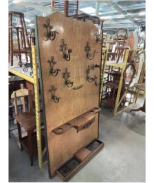 VESTIAIRE MURAL BOIS CLAIR 10 PATÈRES FER FORGÉ VERT MILIEU XXE