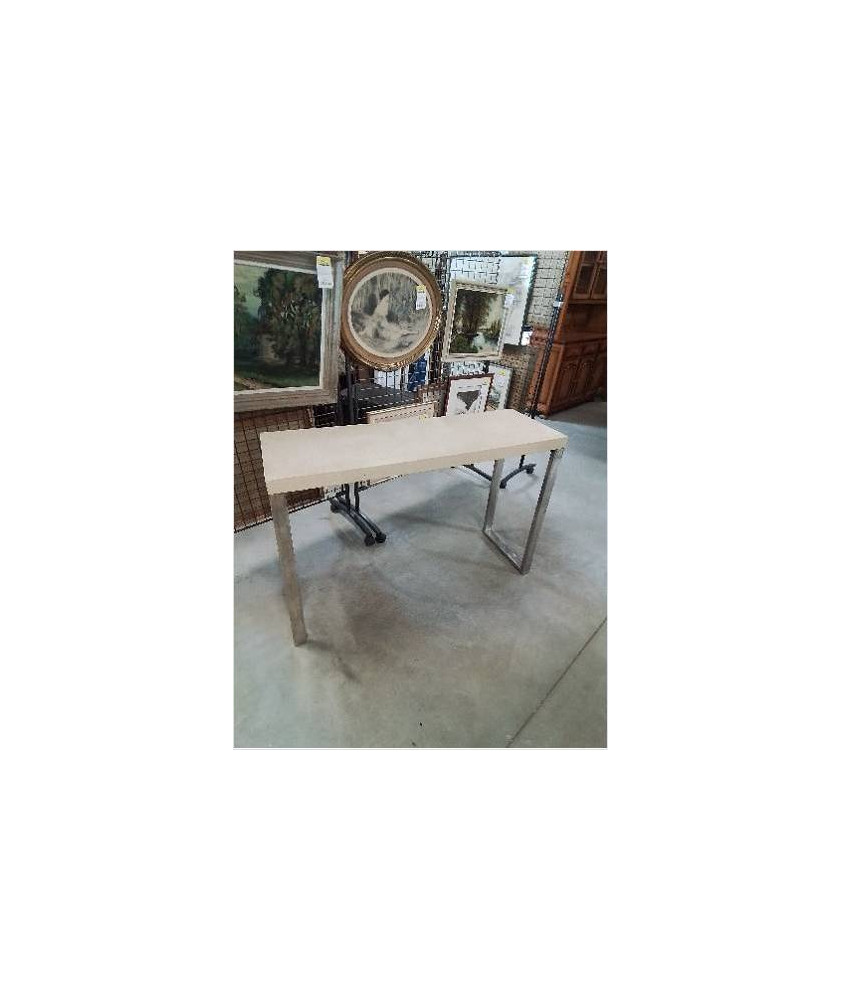 CONSOLE RECTANGULAIRE ANNÉES 70 PIÈTEMENT MÉTAL CHROMÉ PLATEAU BOIS GAINE ECRU CONSOLE RECTANGULAIRE ANNÉES 70 PIÈTEMENT MÉTAL CHROMÉ PLATEAU BOIS GAINE ECRU