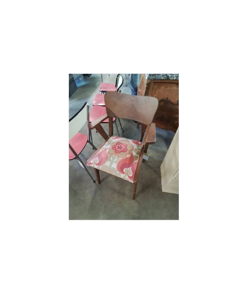 BRIDGE BOIS CAPITONNÉ TISSU ECRU ROSE FLEURI ANNÉES 50