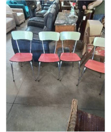4 CHAISES FORMICA ROUGE ET JAUNE PIÈTEMENT MÉTAL CHROMÉ ANNÉES 70