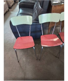 4 CHAISES FORMICA ROUGE ET JAUNE PIÈTEMENT MÉTAL CHROMÉ ANNÉES 70