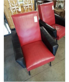FAUTEUIL SKAÏ ROUGE ET NOIR PIEDS MÉTAL NOIR ANNÉES 60/70