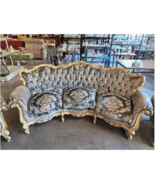 SALON 3 PIECES STYLE LOUIS XV BOIS DORÉ VELOURS DAMASSE