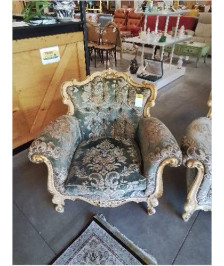 SALON 3 PIECES STYLE LOUIS XV BOIS DORÉ VELOURS DAMASSE
