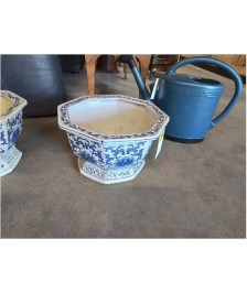 JARDINIÈRE OCTOGONALE PORCELAINE BLEU ET BLANC 