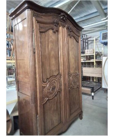 ARMOIRE DE MARIAGE CHENE  AUX COLOMBES AUX OUTILS ARATOIRES A LA GERBE DE BLE   XIXE 245X155X55CM