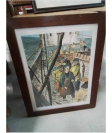 AQUARELLE PÊCHEURS SUR LE PONT 37X27,5CM