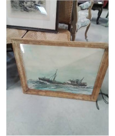 AQUARELLE ET PASTEL CHALUTIER EN MER WILLIAM MORGAN -1921 1995- 65,5X49CM