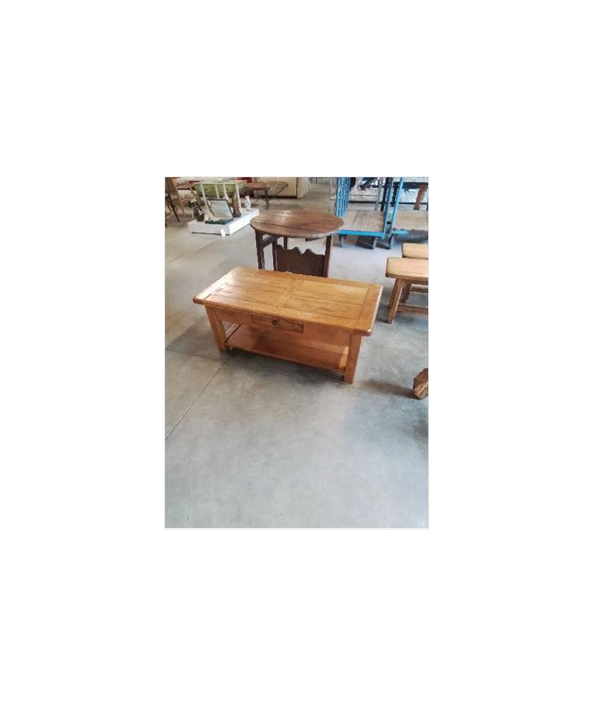 TABLE BASSE RECTANGULAIRE CHÊNE CLAIR 2 NIVEAUX 1 TIROIR