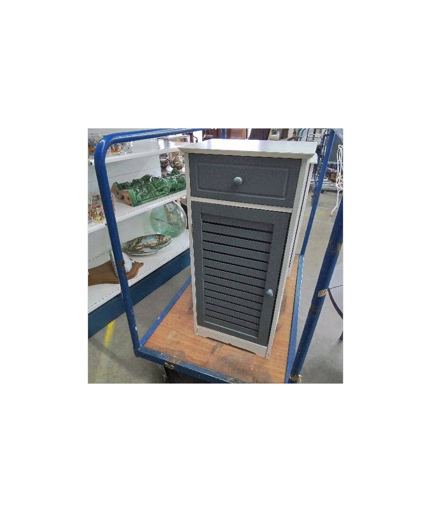 MEUBLE SDB 1 PORTE 1 TIROIR GRIS/BLANC