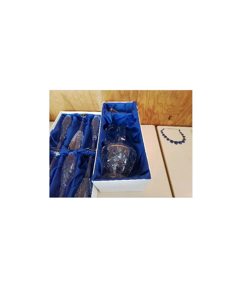 COFFRET BLEU CARAFE EN CRISTAL 