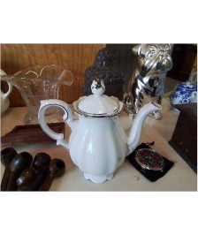 THÉIÈRE BLANCHE BORDURE ARGENTÉ 