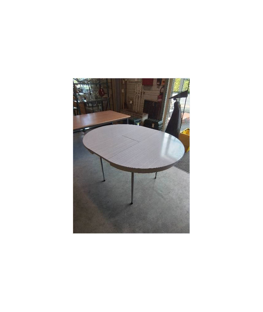 TABLE RONDE FORMICA BLANC A RALLONGES PAPILLON PIEDS MÉTAL CHROMÉ ANNÉES 70 100X74,5CM TABLE RONDE FORMICA BLANC A RALLONGES PAPILLON PIEDS MÉTAL CHROMÉ ANNÉES 70 100X74,5CM