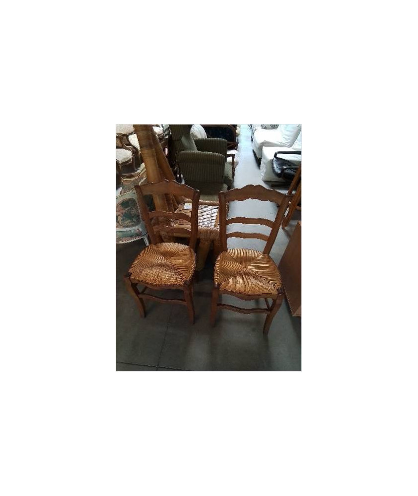 PAIRE DE CHAISES BOIS CLAIR PAILLÉ DOSSIER CHANTOURNÉ 