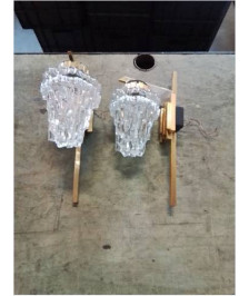 PAIRE D’APPLIQUES  ANNÉES 60/ 70 LAITON ET  VERRE GLASHUTTE LIMBURG 