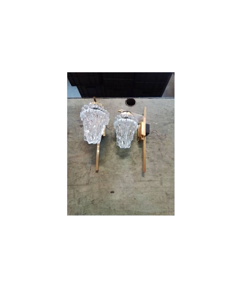PAIRE D’APPLIQUES ANNÉES 60/ 70 LAITON ET VERRE GLASHUTTE LIMBURG PAIRE D’APPLIQUES ANNÉES 60/ 70 LAITON ET VERRE GLASHUTTE LIMBURG