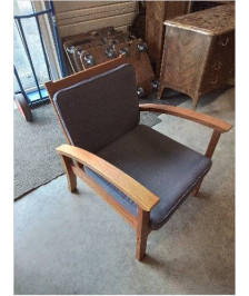FAUTEUIL DE JARDIN BOIS CLAIR AVEC COUSSINS TISSU TAUPE PROLOISIRS