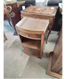CHEVET 1 TIROIR 1 NICHE  1 PORTE BOIS GRAVÉ DESSUS PLATEAU VERRE ART DÉCO 