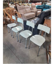 4 CHAISES PIÈTEMENT MÉTAL CHROMÉ ASSISE ET DOSSIER FORMICA VERT ANNÉES 60 EN L\'ÉTAT 