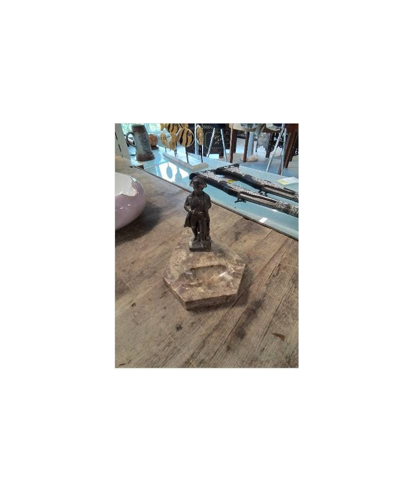 CENDRIER STATUETTE NAPOLEON RÉGULE SOCLE MARBRE ANNÉES 40