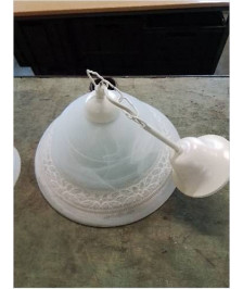 SUSPENSION RONDE VERRE BLANC GRAVÉ AUX FLEURS 