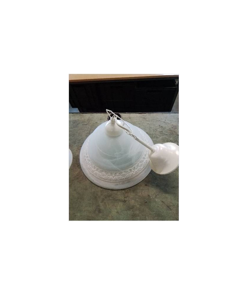 SUSPENSION RONDE VERRE BLANC GRAVÉ AUX FLEURS 