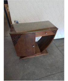 CONSOLE BOIS GRAVÉ 1 TIROIR 1 PORTE DESSUS PLATEAU VERRE ART DÉCO 