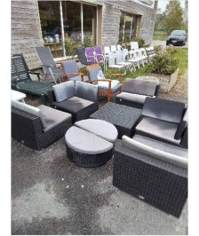 SALON DE JARDIN RÉSINE TRESSÉE NOIR AVEC COUSSINS VIDAL XL 8 PIÈCES 