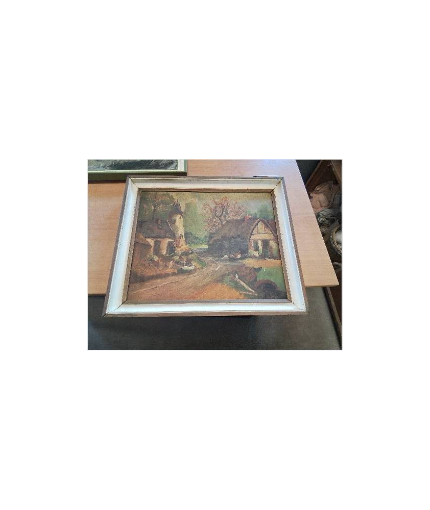 HUILE SUR PANNEAU COUR DE FERME 
