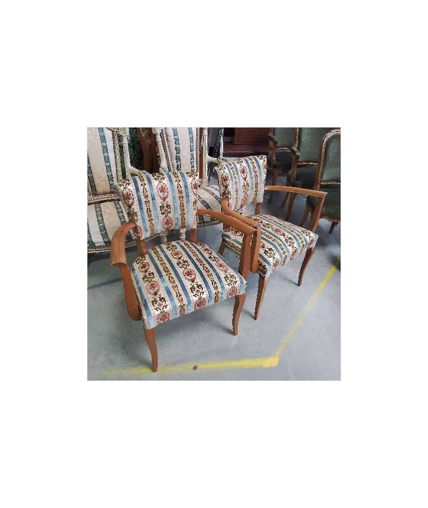 PAIRE DE FAUTEUILS BRIDGE TAPISSERIE FLEURIE