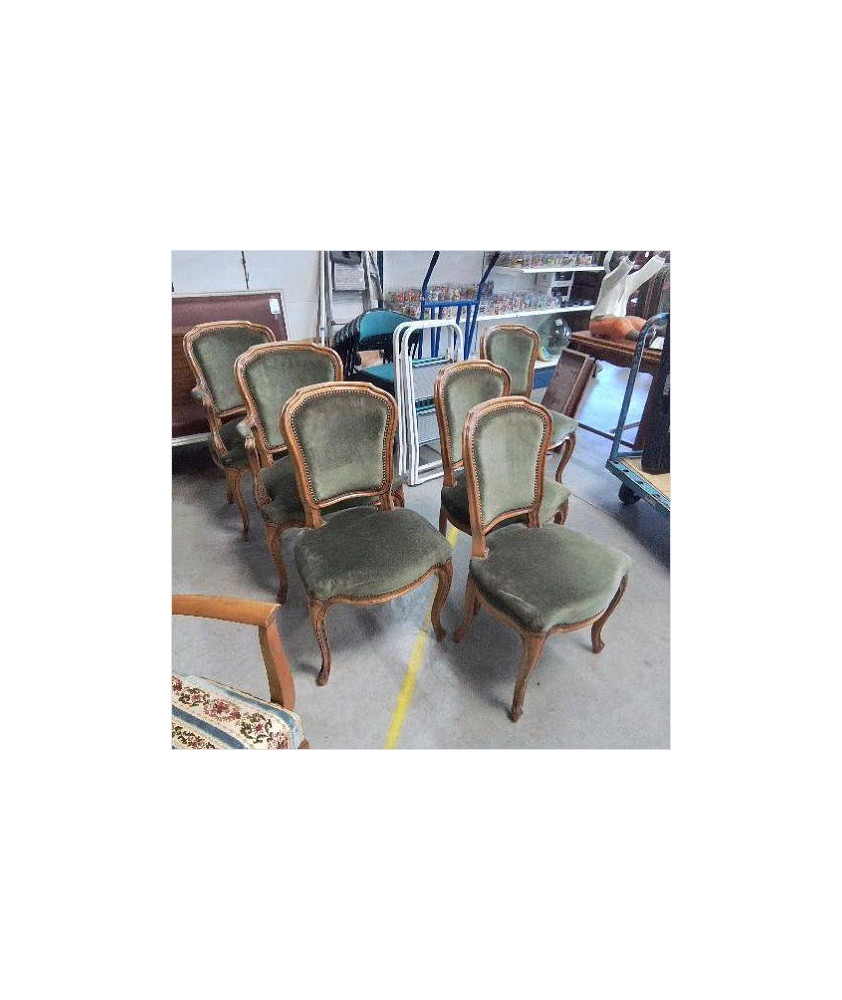 SERIE DE 2 FAUTEUILS ET 4 CHAISE TISSUS VERT 