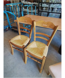 PAIRE DE CHAISES BOIS CLAIR PAILLÉ DOSSIER A POIGNÉE