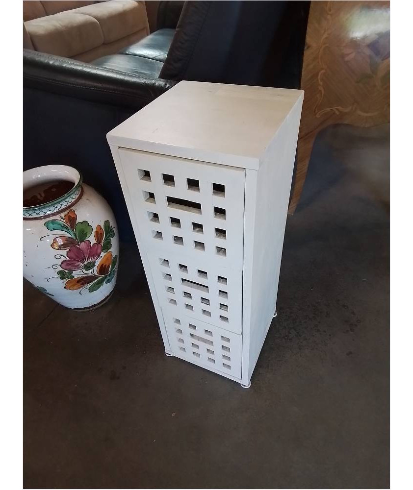 MEUBLE BOIS ECRU 3 TIROIRS AJOURÉ 