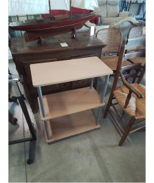 ÉTAGÈRE A COLONNES MÉTAL GRIS 3 TABLETTES BOIS CLAIR