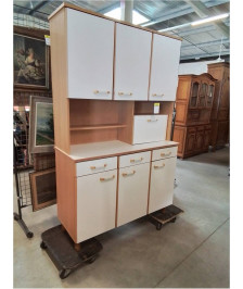 BUFFET DE CUISINE BOIS CLAIR ET BLANC 7 PORTES 3 NICHES 3 TIROIRS 