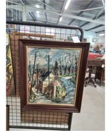 HUILE SUR PANNEAU RUE VILLAGEOISE