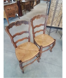 PAIRE DE CHAISES BOIS PAILLÉ DOSSIER CHANTOURNÉ STYLE RÉGENCE COQUILLE 
