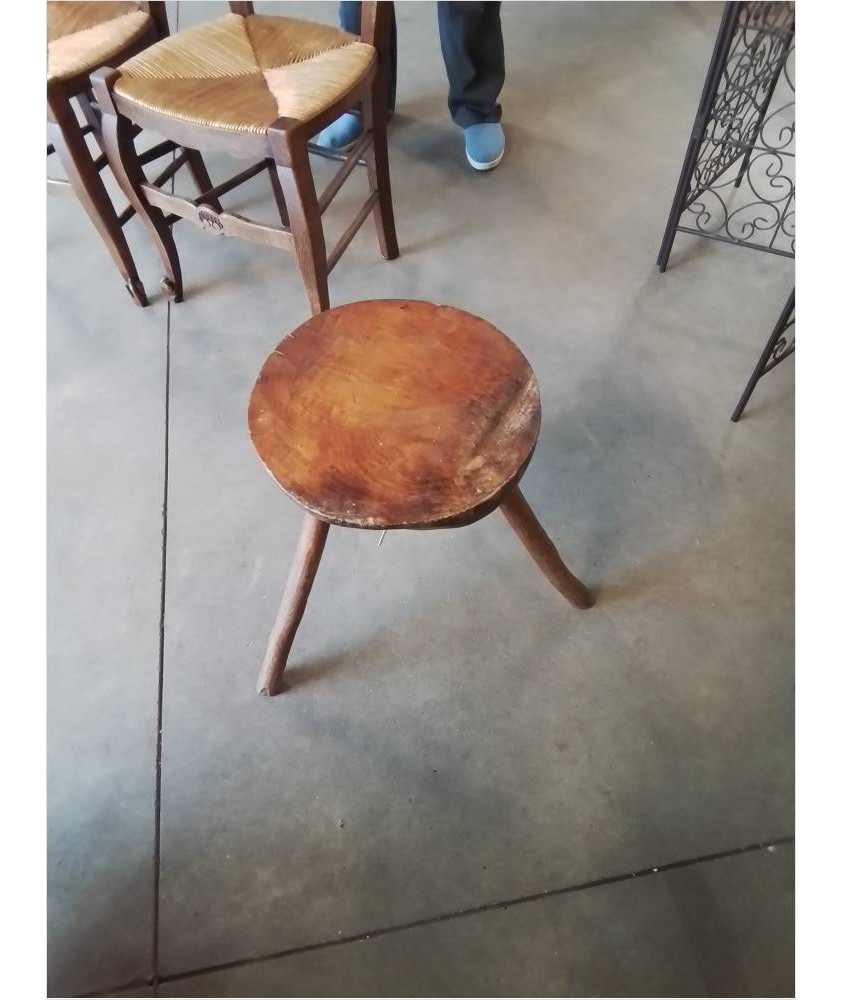 PORTE PLANTE ROND BOIS CLAIR TRIPODE STYLE BRUTALISTE 