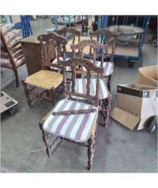 CHAISES PAILLEES ANCIENNES A RESTAURER LOT DE 5 