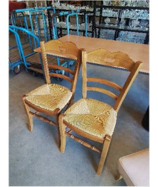 PAIRE DE CHAISES BOIS CLAIR PAILLÉ DOSSIER A POIGNÉE