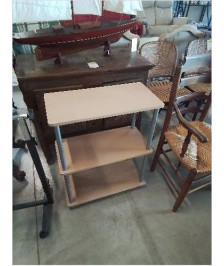 ÉTAGÈRE A COLONNES MÉTAL GRIS 3 TABLETTES BOIS CLAIR