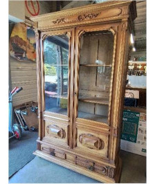 BIBLIOTHÈQUE VITRÉE 2 PORTES 1 TIROIRS BOIS SCULPTÉ FIN XIXE 