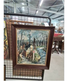 HUILE SUR PANNEAU RUE VILLAGEOISE