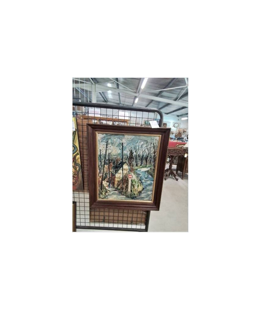 HUILE SUR PANNEAU RUE VILLAGEOISE